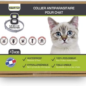 SQUATCH® | Collier Anti Puces pour Chat (+3 mois) | À base d’Huiles Essentielles | Hypoallergénique, Waterproof et Écologique | Élimine Larves, Tiques, Poux, Moustiques et Puces | 8 Mois de Protection