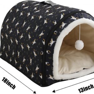 Cozy Cat Bed Cave, Cat Bed for Kittens and Small Pets, Kitten Bed Hideout House with Removable Mattress for Kittens (Navy Blue, 18″×13″×13″)