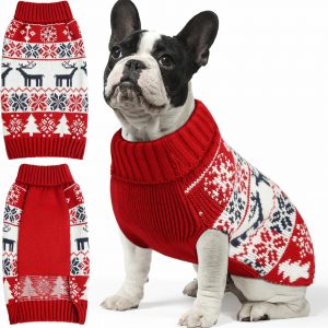 Christmas Dog Sweaters for Small Large Dogs Girl, Soft Warm Pup Dogs Shirt, Turtleneck Dog Sweaters for Medium Large Dogs, Double Knitting Collar for Outdoors Playing, Warm Dog Cat Clothes Deer M